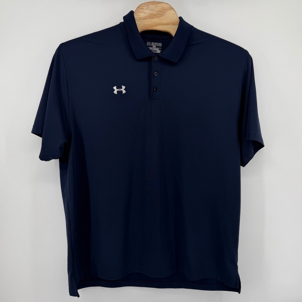 Under Armour Polo Shirt Men 3XL Navy Blue HeatGear Loose Fit Short Sleeve Active
